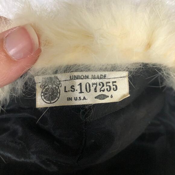 Vintage Fur Pillbox Hat Cream White Union Made USA Small 50s 60s Winter Bridal - Picture 4 of 5